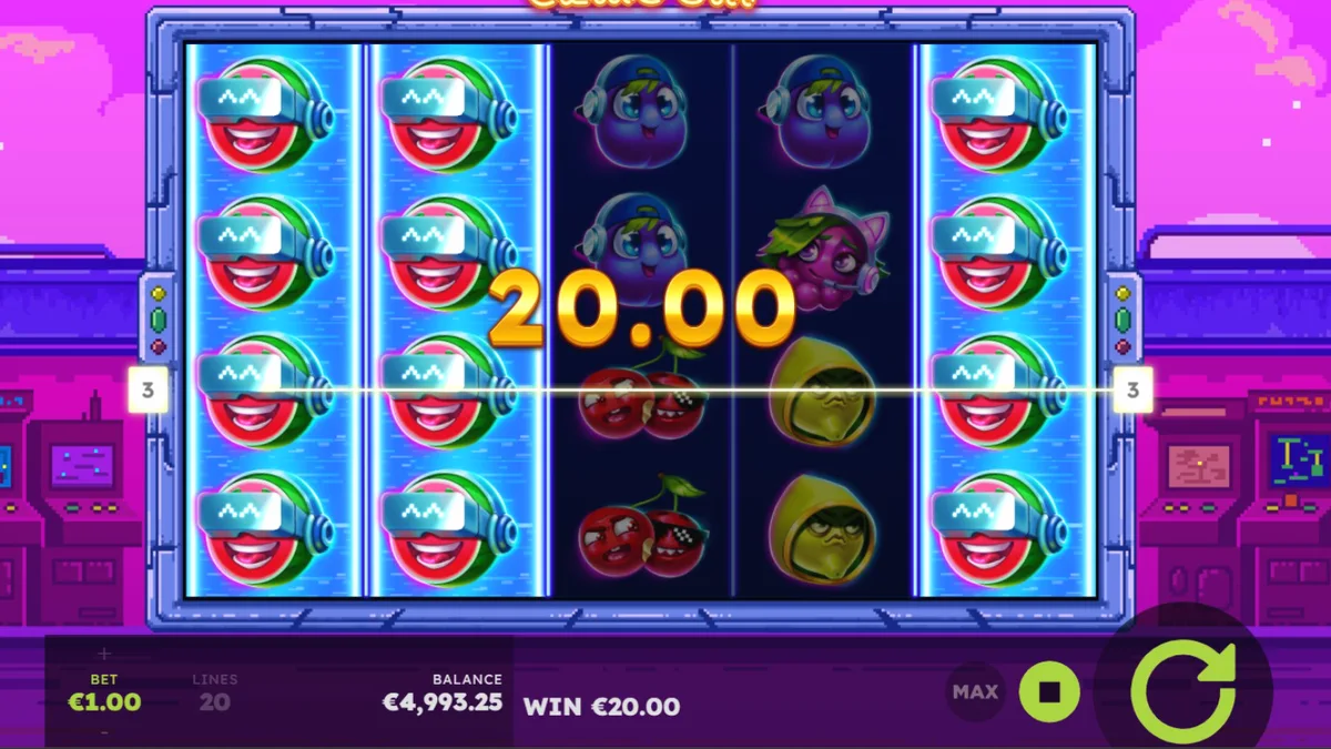 Tampilan visual retro arcade pada slot Frooty Troupe – Game On!